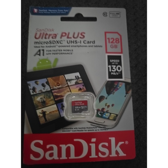 SanDisk - Ultra PLUS 128GB microSDXC UHS-I Memory Card Mobile - Picture 1 of 2